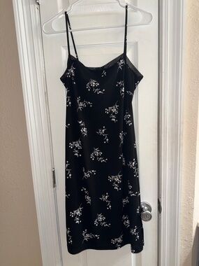 Vintage Jodi Kristopher Black Midi Slip Dress with White Floral Print